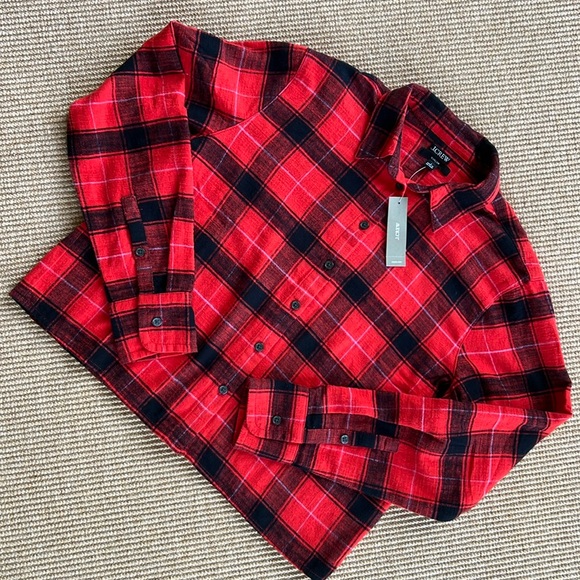 NWT J.Crew Garçon Cropped Red Plaid Flannel Shirt - Picture 1 of 6